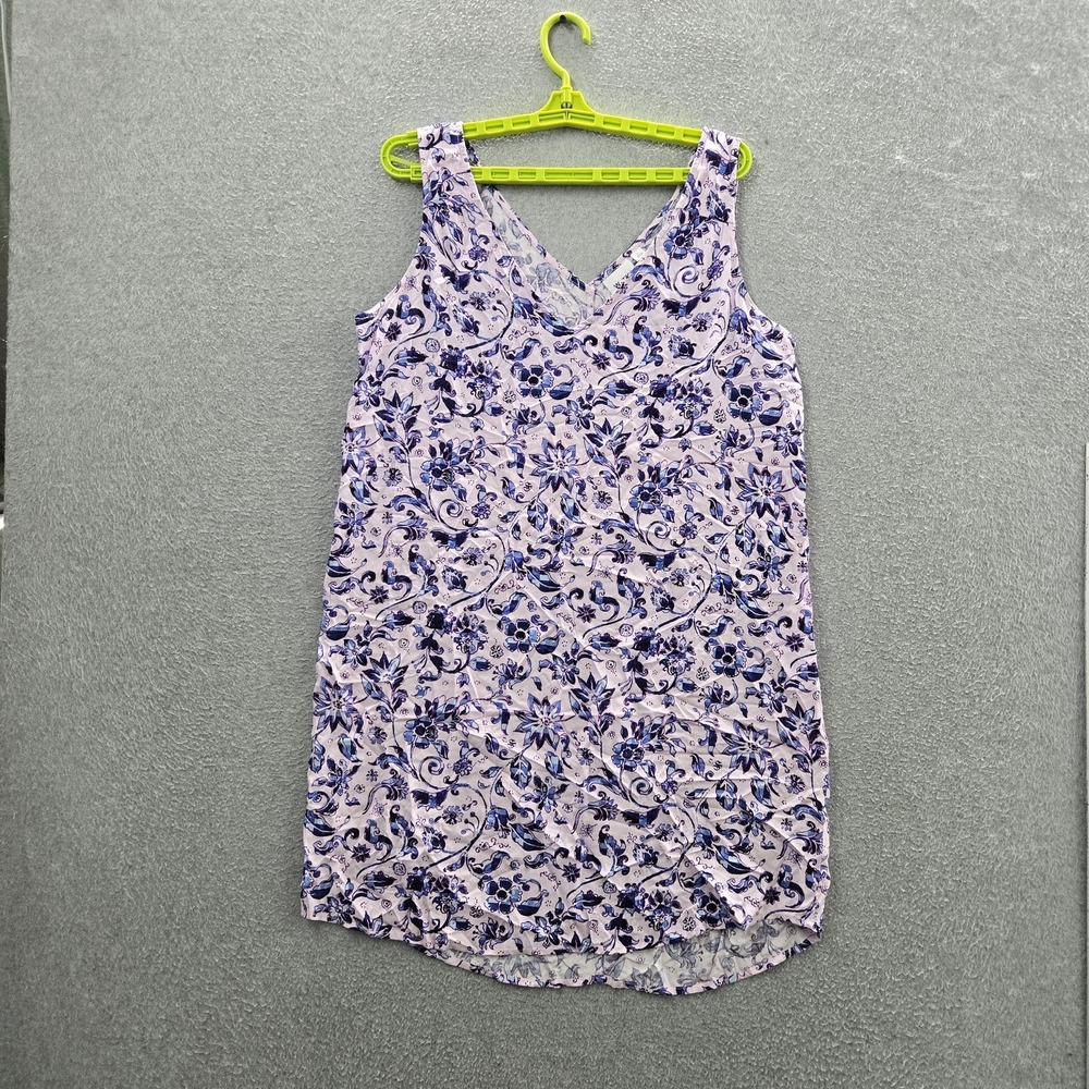 GAP Women Dress L Lavender Floral V-Neck Pullover Tank Shift Sleeveless